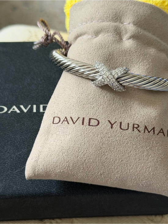 David Yurman Jewelry - David Yurman Silver Cable X Bracelet with Pavé Diamonds marked DY 925